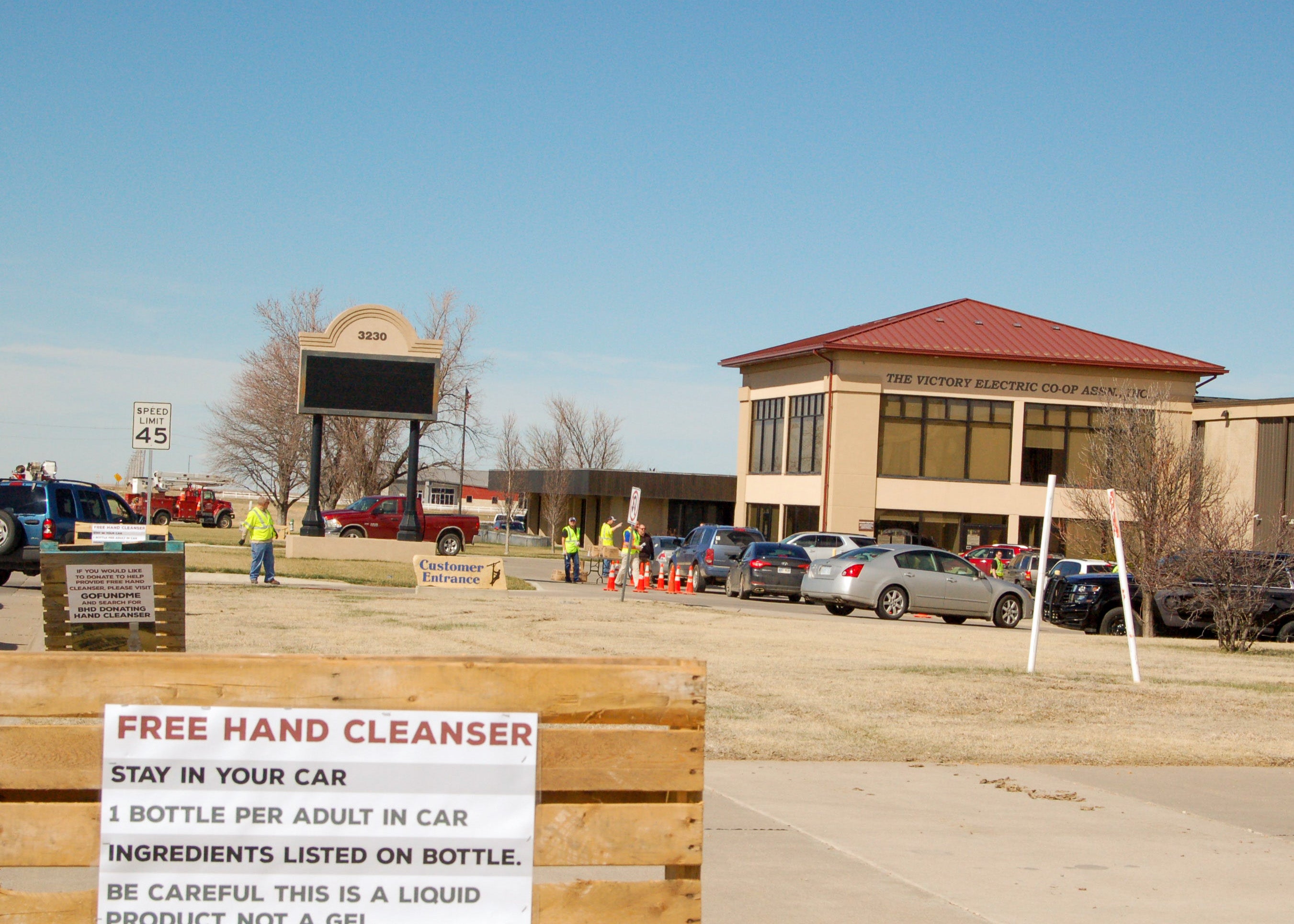 Free hand sanitizer at Victory Electric Cooperative