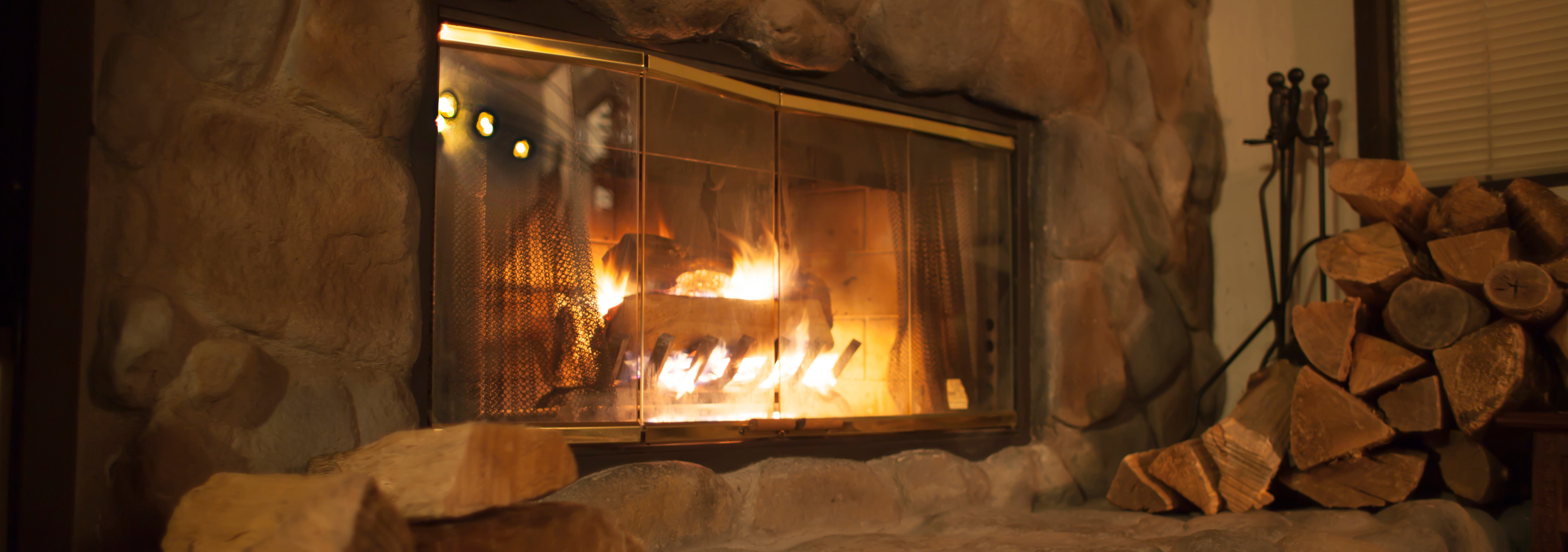Fireplace set in stone