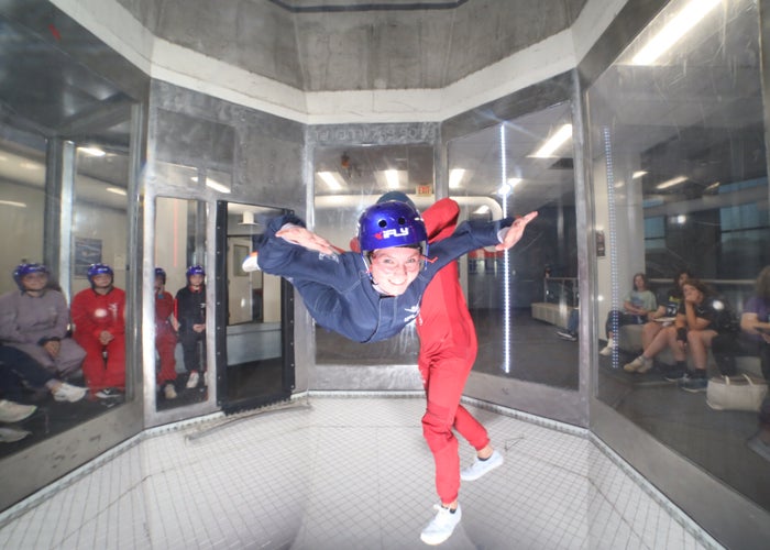Camper takes part in the iFly skydiving tunnel